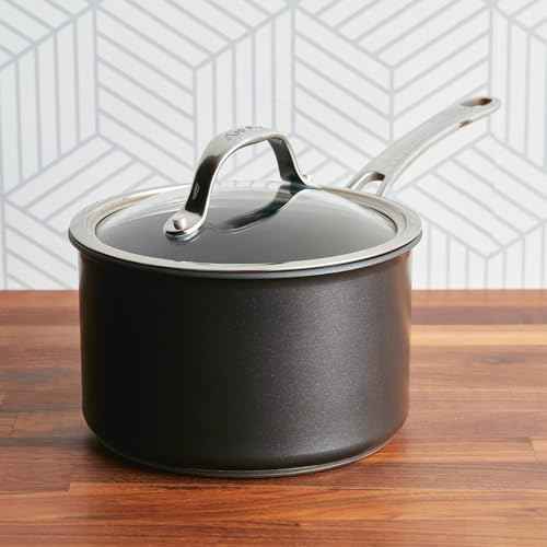Anolon X Hybrid Nonstick Cookware Saucepan With Lid, Induction Suitable, 3 Quart Non Stick Sauce Pan - Charcoal Gray