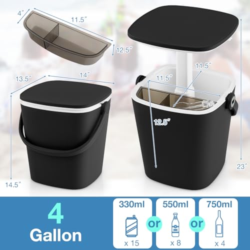 Giantex Outdoor Side Table Cooler - 4 Gallon Portable Beer Wine Ice Bucket with Handle, Lift Top Lid, Bottle Opener, Patio...