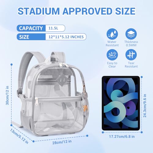 MUSEVOS Clear Backpack for Stadium Events Approved 12×6×12, Thick TPU Mini Clear Bag with Front Pocket for Concert Sport E...