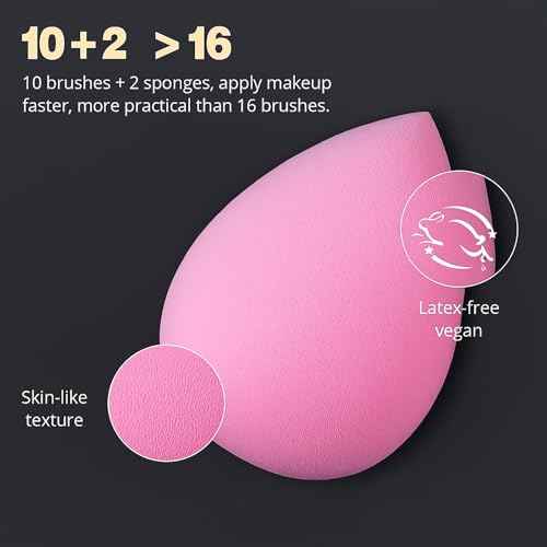 BEAKEY Makeup Brushes Set, Professional Foundation Eyeshadow Concealer Blush Powder Bronzer Applicator, 2 Blender Sponge with Beauty Paper Case stocking stuffers