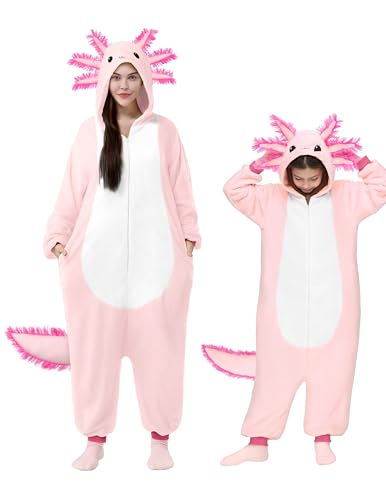 Spooktacular Creations Halloween Axolotl Costume, Kids Axolotl Costume, Zip-Up Hooded Jumpsuit for Halloween Cosplay Party
