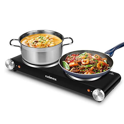 Cusimax Hot Plate for Cooking 1800W Portable Electric Double Burner Countertop Cooktop Cast Iron Stove Heating Plate with ...