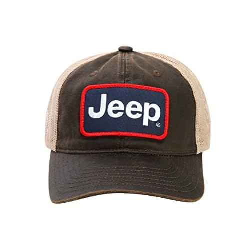 Jeep Waxed Chino Twill Patch Hat/Light Mesh with Rugged Reconditioned Look - Brown/Khaki