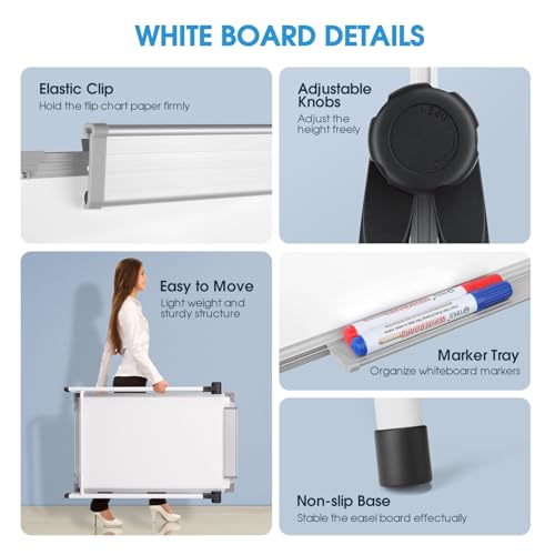 (Bundle of 2 Set)MaxGear Large White Board with Stands, 36" x 24" Big Easel Whiteboard Double Sided A-Style Stand Easel Dr...