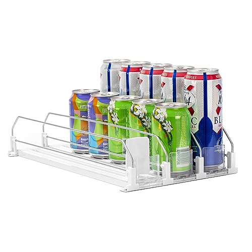 Rula Drink Organizer for Fridge, Width Adjustable Water Bottle Pusher Glide, Self-Pushing Soda Can Dispenser for Refrigera...