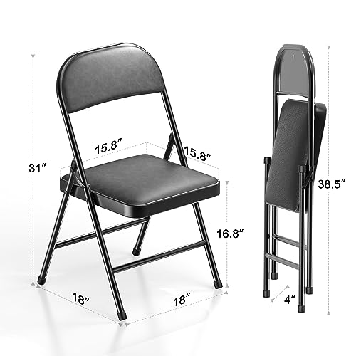 Nazhura 4 Pack Folding Chairs with Padded Cushion and Back, Khaki Metal Chairs with Comfortable Cushion and Durable Steel ...