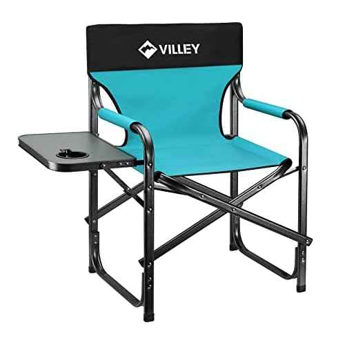 VILLEY Heavy Duty Directors Chair, Folding Camping Chairs, Portable Foldable Chair, for Camp Tailgating Lawn Picnic Fishing Beach, Supports 350 LBS, Blue