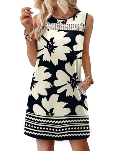 WIHOLL Summer Dresses for Women 2026 Beach Vacation Fashion Lace Mini Tank Dress with Pockets