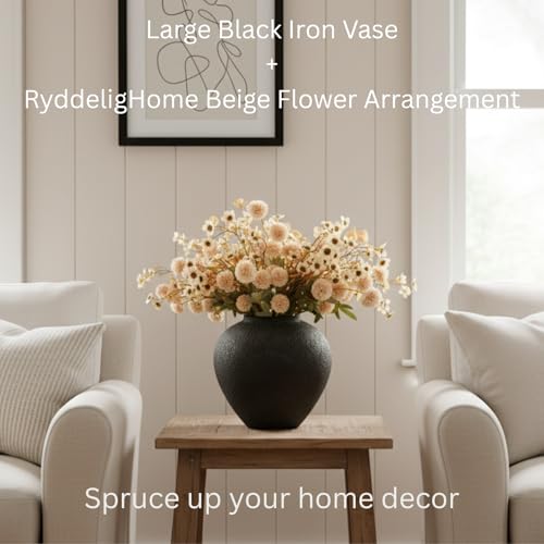 Beige Silk Flower Arrangements Home Decor, Large Floral Centerpieces For Tables, 22 Long Stems Fake Mums + Eucalyptus + Wi...