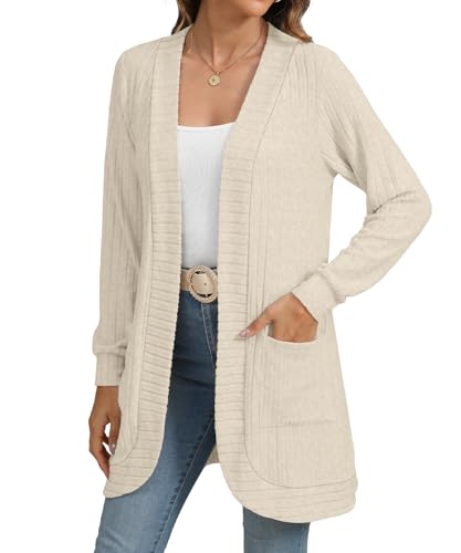 YSYOKOW Women Long Sleeve Open Front Cardigan Casual Lightweight Long Cardigans Loose Knit Outwear with Pockets