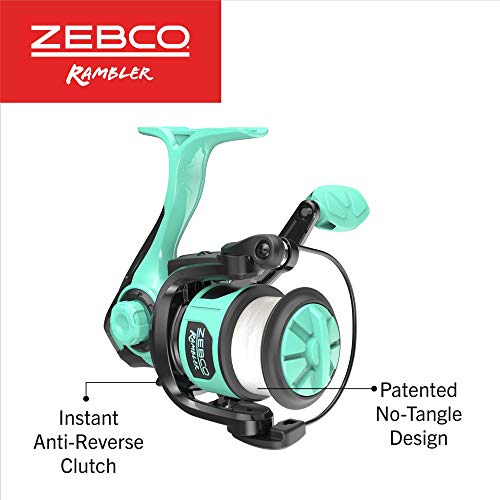 Zebco Rambler Fishing Reel and Rod Combo, Durable Fiberglass Rod with Built-in Carabiner, Patented No-Tangle Reel, Pre-Spo...