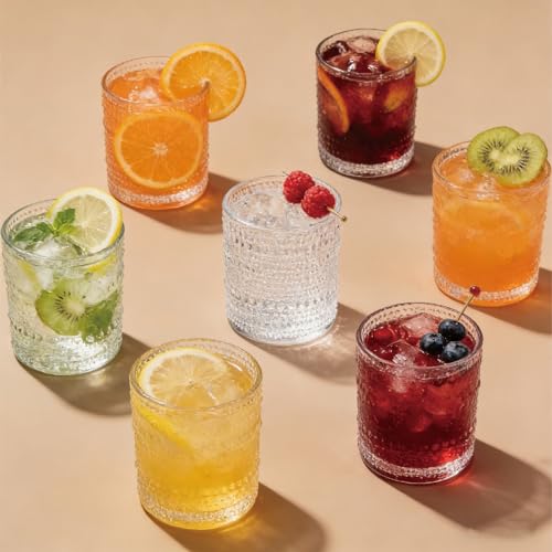JYlanglin Hobnail Drinking Glasses Set of 8，Includes 12-ounce beer glasses and 10-ounce cocktail glasses.Kitchen Water Gla...