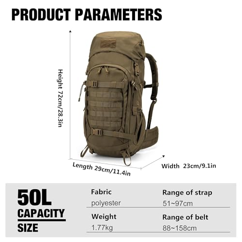 Mardingtop 50L Hiking Backpack,Backpacking Backpack with Rain Cover for Hiking,Backpacking,Rucking,Camping,Survival