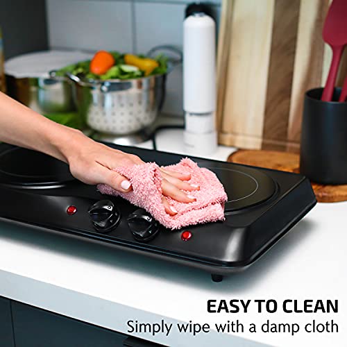 OVENTE Countertop Infrared Double Burner, 1700W Electric Hot Plate and Portable Stove with 7.75" and 6.75" Ceramic Glass C...