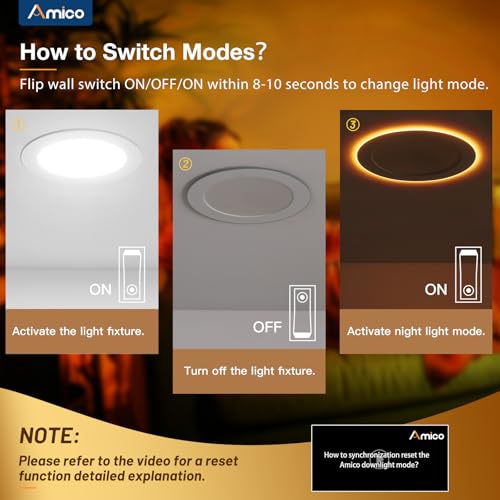 Amico 12 Pack 4 Inch 5CCT LED Recessed Ceiling Light with Night Light, 2700K/3000K/3500K/4000K/5000K Selectable Ultra-Thin...