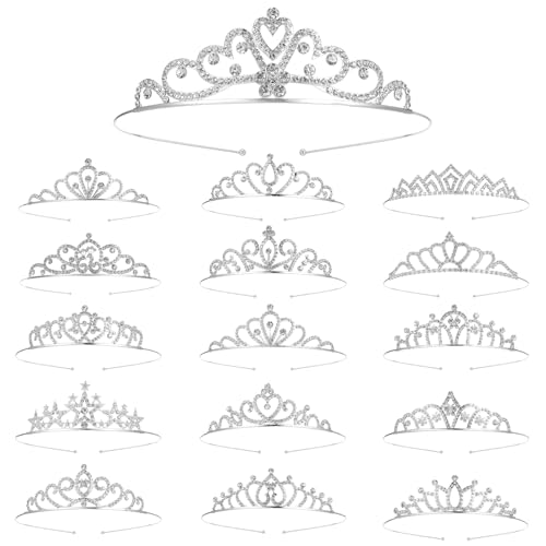 Yuanan 16 PCS Tiaras and Crowns for Women, Tiaras Bulk Princess Crowns Sparkly Rhinestone Tiara Set Tiara Headband for Wom...