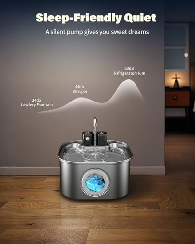 Lawfery Wireless Cat Water Fountain Stainless Steel with 4 Filters & 4 Sponges, 3.2L/108oz Battery Operated Pet Fountain, ...