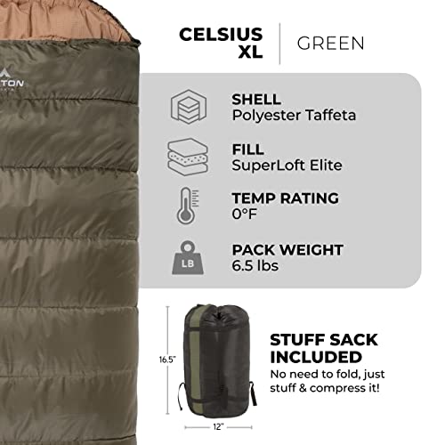 Teton Celsius XL, 25F, 20F, 0F Degree Sleeping Bags, All Weather Warm Sleeping Bag for Adults and Kids, Camping Season, Co...