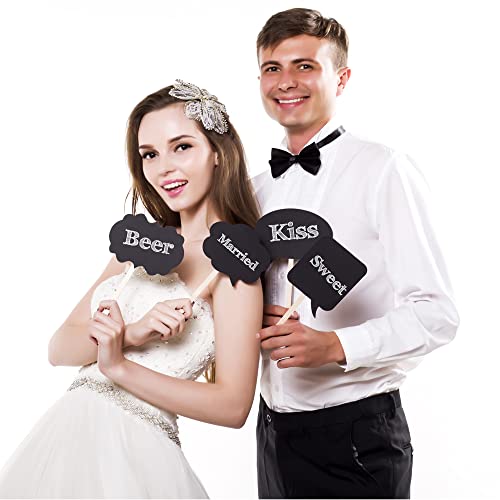 10pcs Blank Photo Booth Props, Mini Photo Booth Blank Signs, Tvorvik Writable Chalkboard Props with Chalk and Sticks, Blac...
