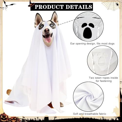 Ahzemepinyo Halloween Ghost Dog Costume - White Ghost Costume for Dogs & Cats with Opened Ear - Large