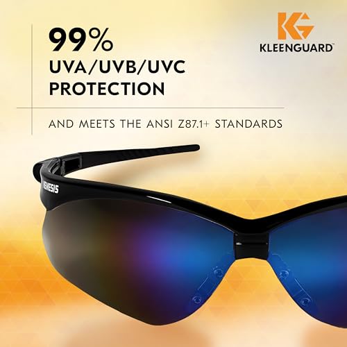 KleenGuard™ V30 Nemesis™ Safety Glasses (14481), Blue Lenses with Mirror coating, Black Frame, Unisex Eyewear for Men and ...