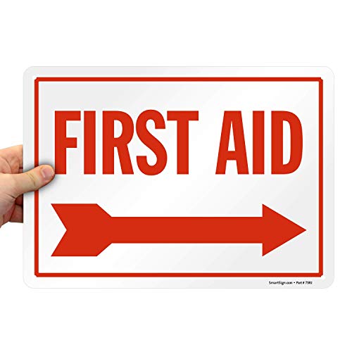 SmartSign "First Aid" Sign with Right Arrow | 10" x 14" Aluminum