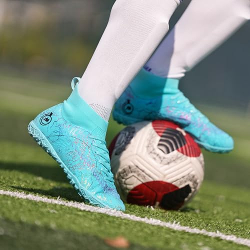 JUNNMRE Mens Womens Soccer Cleats Youth Soccer Shoes Football Shoes High-Top Football Cleats Outdoor/Indoor Athletic Shoes...