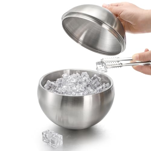 Yesland Ice Bucket with Lid, Double Insulation Ice Box Container Storage Box, 2 L Stainless Steel Ice Bucket Container wit...