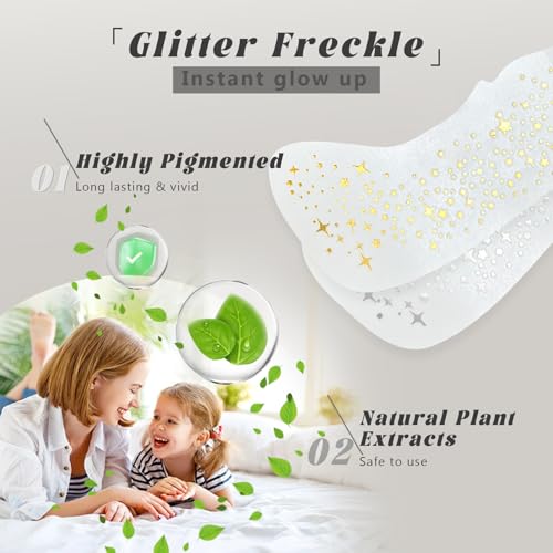 HOSAILY 6 PCS Glitter Freckles Face Tattoo, Gold&Silver Waterproof Face Sparkle Glitter Speckles Patches for Women, Cute S...