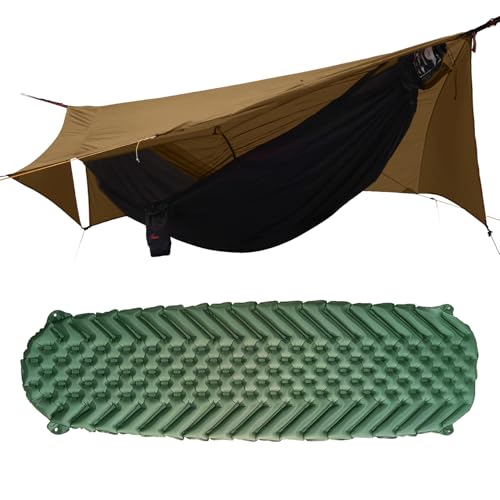 Camping Hammock Tent with Net and Rain Fly with Hammock Sleeping Pad, Ultralight Portable Double-Layer Hammock with Ridge ...