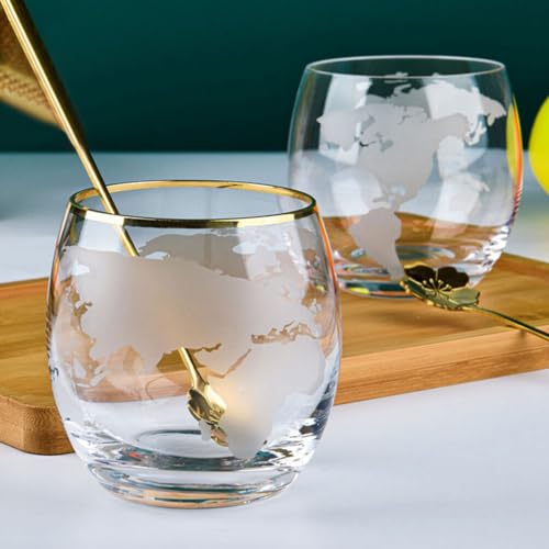 Luxshiny 2pcs Clear Glass Water Cup Globe Whiskey Glasses Rum Rocks Glass Cups Crystal Drinking Goblet World Map Wine Glas...