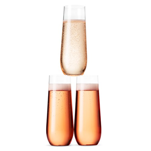 Munfix 48 Pack Stemless Plastic Champagne Flutes Disposable 9 Oz Clear Plastic Toasting Glasses Shatterproof Recyclable an...