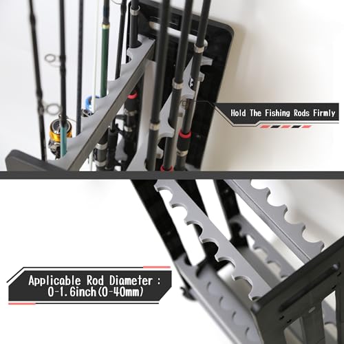 Jorazor Fishing Rod Holder,Fishing Pole Holders for Garage,Rod Holder for 16 Rod and Reel Combos,Vertical Fishing Rod Rack...