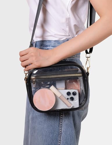 Fibrdoo Clear Bag Stadium Approved, Leather Clear Crossbody Purse Bag for Concerts Sports Events Festivals