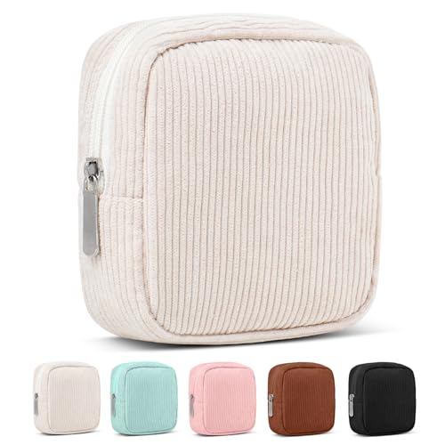 Small Makeup Bag for Purse – Mini Travel Cosmetic Pouch with Metal Zipper, Compact Corduroy Mini Makeup Bag for Cosmetics,...