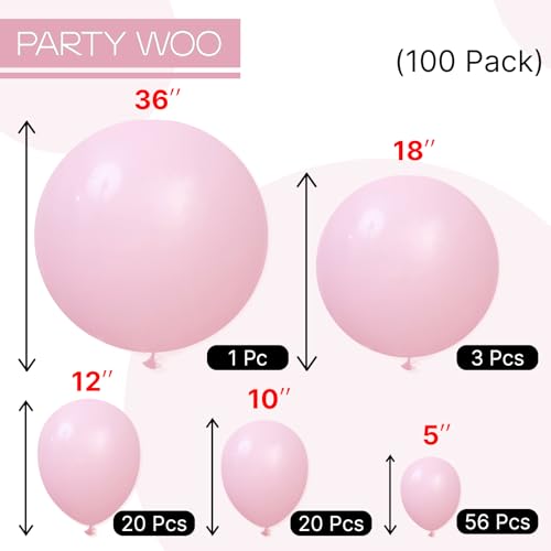 PartyWoo Light Pink Balloons 100 pcs Different Sizes of 36 18 12 10 5 Inch Pastel Baby Pale Pink Balloon Arch Kit Garland ...