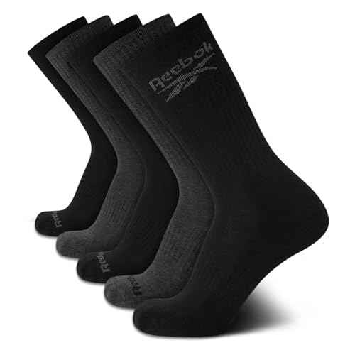 Reebok Mens Athletic Crew Socks - 5 Pack Moisture Wicking Cushioned Athletic Socks for Men with Reinforced Seams (6-12.5)