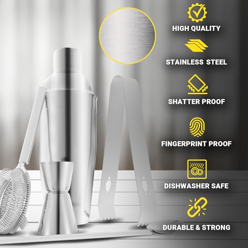 Bartender Kit – 5-Piece Stainless Steel Cocktail Shaker Set for Home & Bar – Drink Mixing Set with Accessories