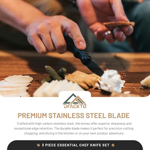 DFACKTO Premium Rugged 3-Piece Kitchen and Camping Knife Set, High Carbon Stainless Steel, G10 Handles, Full Tang - BBQ, T...