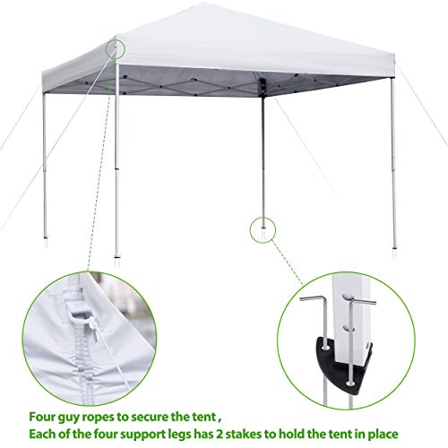 Smartxchoices 10 x 10 FT Pop Up Canopy Tent - Instant Outdoor Canopy with Wheeled Carry Bag, 4 Ropes, Straight Legs, Stake...
