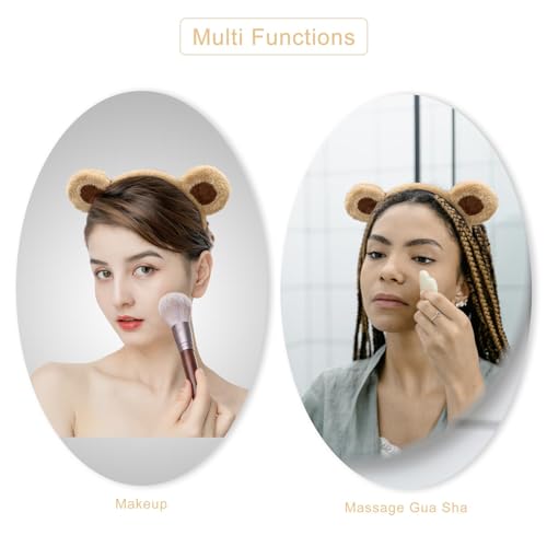 Beviliu Brown Bear Ears Headband, Cute Hairband Fluffy Animal Head Wear for Party Cosplay Makeup Washing Face Halloween Co...