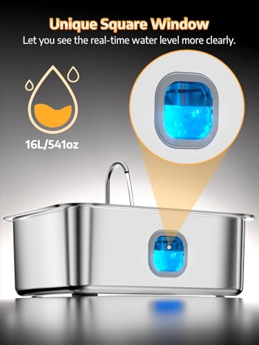 4.2Gal Dog Water Fountain for Large Dogs, 16L Stainless Steel Large Dog Fountain Water Bowl with Deeper & Wider Drinking T...