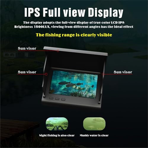 PwrZink Underwater Fishing Camera with 4.3 Inch IPS Screen, Waterproof 220°Ultra-Wide Infrared Night Vision Lens, 98ft Cab...