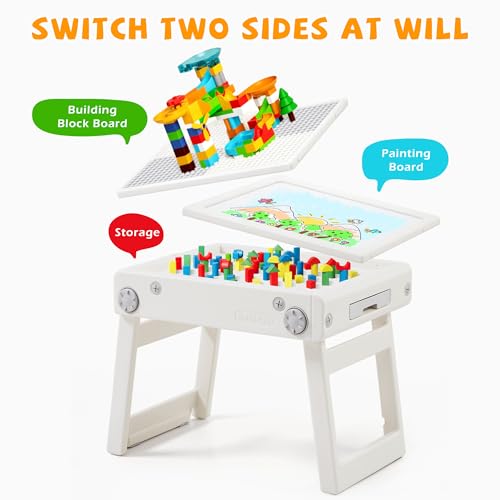JooKiddie Toddler Table and Chair Set, Foldable Building Block Table for Kids, Double-Sided Drawing & Building Kids Activi...