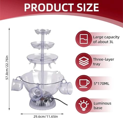 3-Tier Cocktail Machine with LED Base and 5 Cups, Electric Champagne Fountain Drink Dispenser for Wedding, Party, Celebrat...