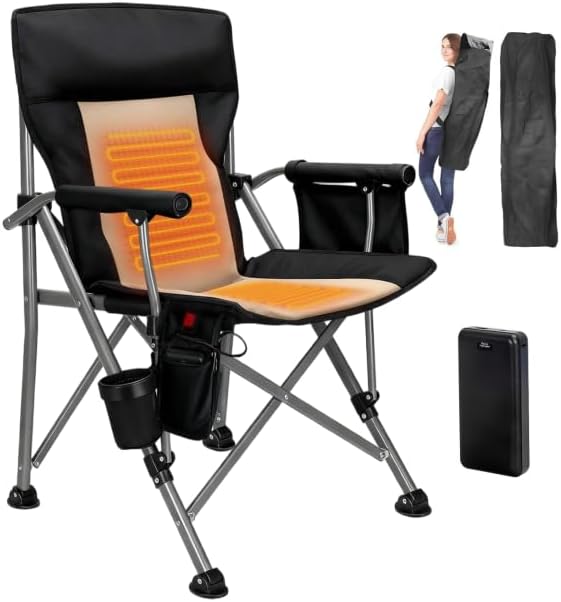 Heated Camping Chair with 20,000 mAh Battery, Loog-Lasting for 500 Mins, Fully Padded Heated Camp Chairs, Heavy Duty Foldi...