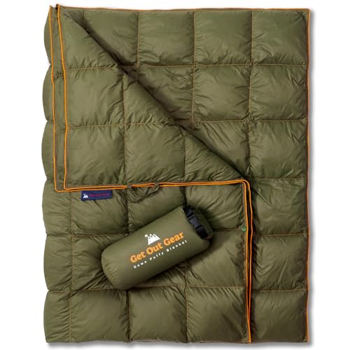 Get Out Gear Down Camping Blanket - Puffy, Packable, Lightweight and Warm | Ideal for Outdoors, Travel, Stadium, Festival...