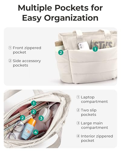 BAGSMART Tote Bag for Women, Lightweight Puffy Tote Bag with Compartments Shoulder Bag Handbag for Travel, Work, Gym | Lig...