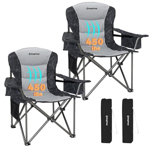 KingCamp Oversized Camping Folding Chair, Heavy Duty 450 LBS with Lumbar Support, Padded seat with Cup Holder&Cooler Bag, ...