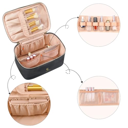 OCHEAL Makeup Bag, Portable Cosmetic Bag, Large Capacity Travel Makeup Case Organizer, Black For Women Toiletry Bag for Gi...